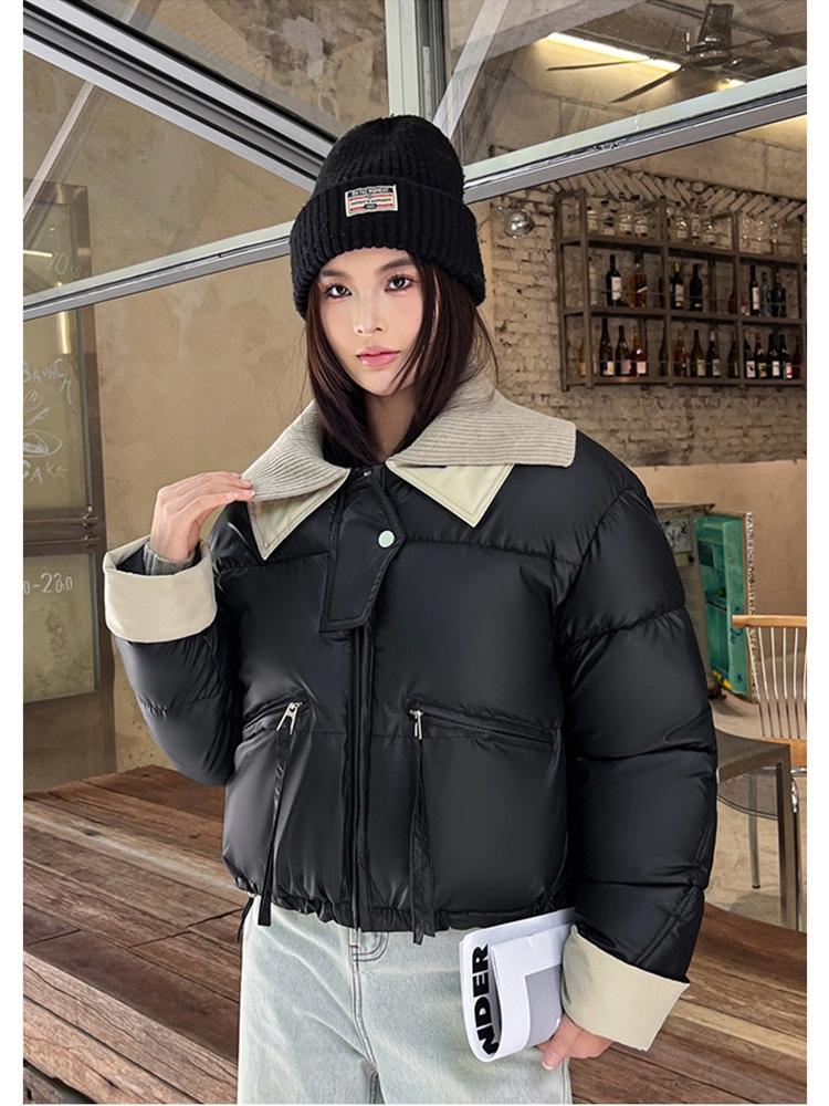 Wash-free Knitted PU Stitching Short Outwear Clothes Winter Jacket