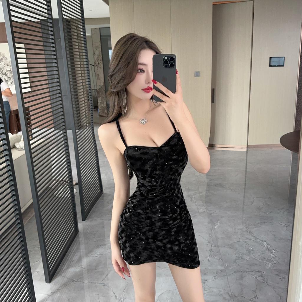 Women's Sexy Low-cut Suspender Dress, Women's Autumn New Slim-fitting and Thin Hip-wrapped Short Skirt