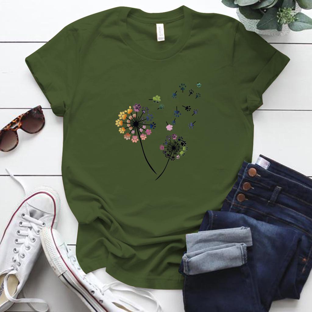 Color Dandelion Printed T Shirt Women Plus Size Summer Funny 90S T Shirt Female Short Sleeve