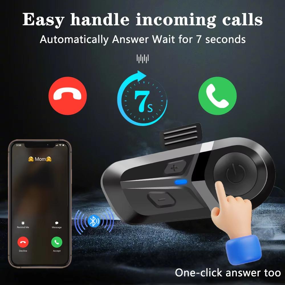 Waterproof Motorcycle Helmet Headset Wireless Hands-free Call Phone Earphone Music Player for Moto Helmet Bluetooth 5.3