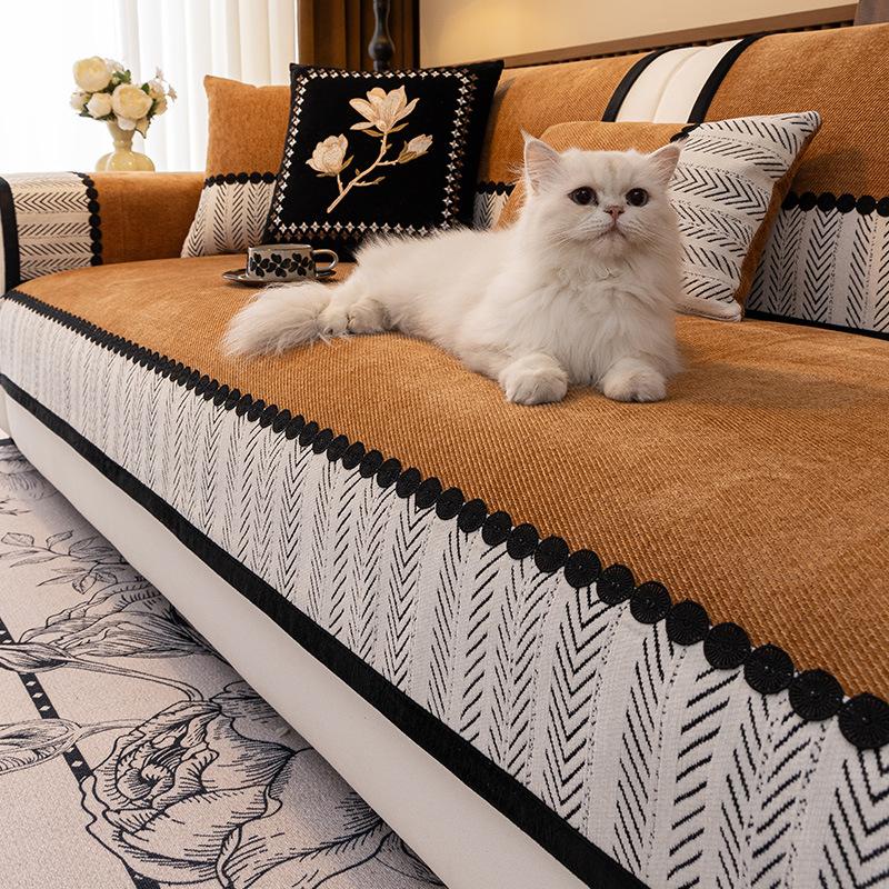 Premium Sense Medieval Sofa Cushion  New Four-Season Universal Chenille Seat Cushion Fixed Non-Slip Cover Cover Cloth