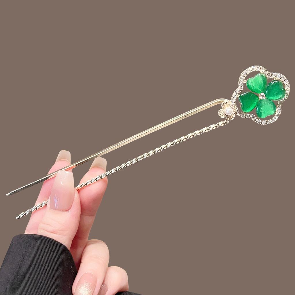 1pc Fashion Niche Four Leaf Clover Hairpin Rhinestones Surrounding The Cat Eye Embellished Modern Style Versatile Headwear