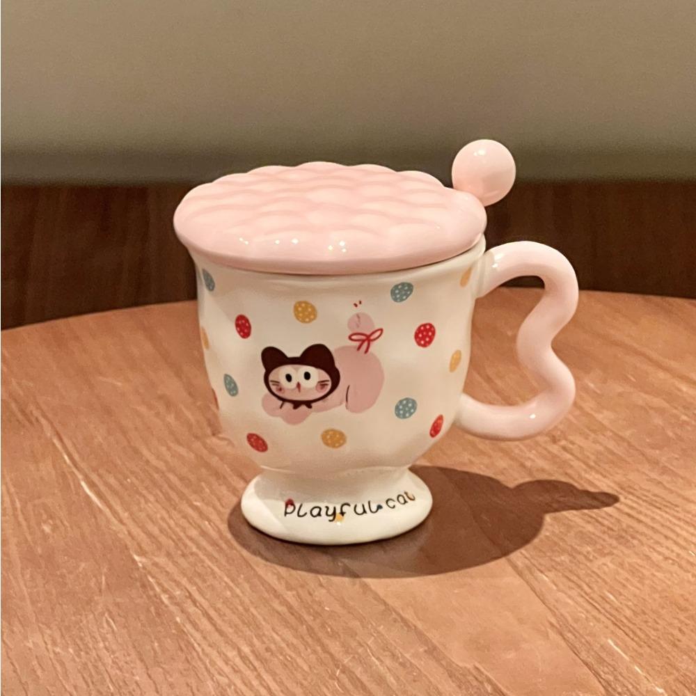 ins style high value polka dot mug girl cute ceramic water cup children's milk breakfast cup birthday gift