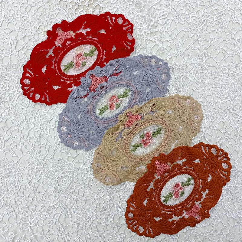 Oval Coaster European Lace Embroidered Dining Table Mat Decorative Fabric Coffee Table Mat Embroidery Retro Heat Insulation Weaving