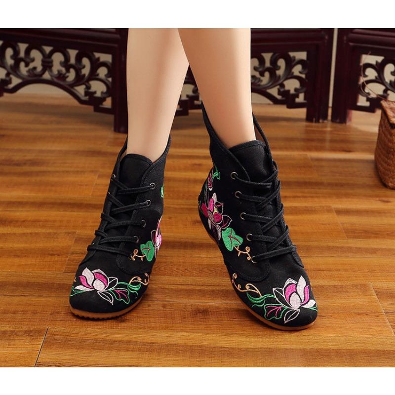 Fashion Embroidery Shoes Handmade Women's Embroidered Canvas Ballet Flats Ladies Comfortable Chinese Ballerinas Vegan