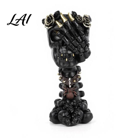 Skull And Rose Sculpture Hear No Evil Speak See Evil Vase Resin Ornament with Dark Themed Home Decor Decor Halloween Gothic Skeleton Display