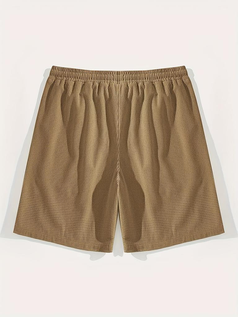 Men's Textured Casual Shorts with Drawstring Waist, Lightweight Polyester Fabric, Pockets for Casual Wear, Beach or Outdoor Activities