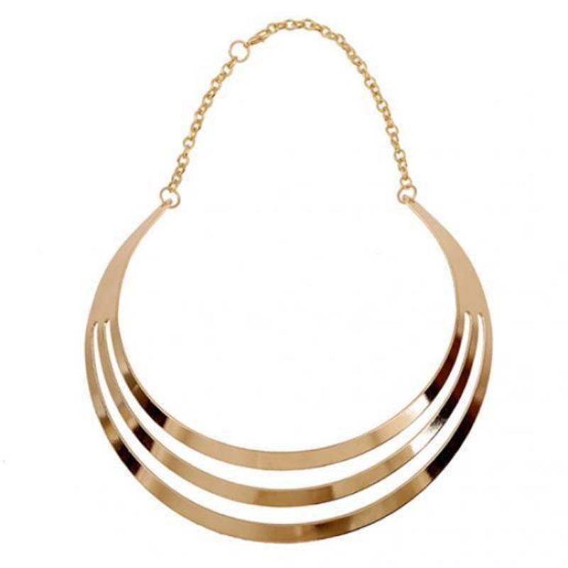 Collier ras du cou en chaîne avec pendentif en demi-cercle exagéré à 3 couches pour femmes