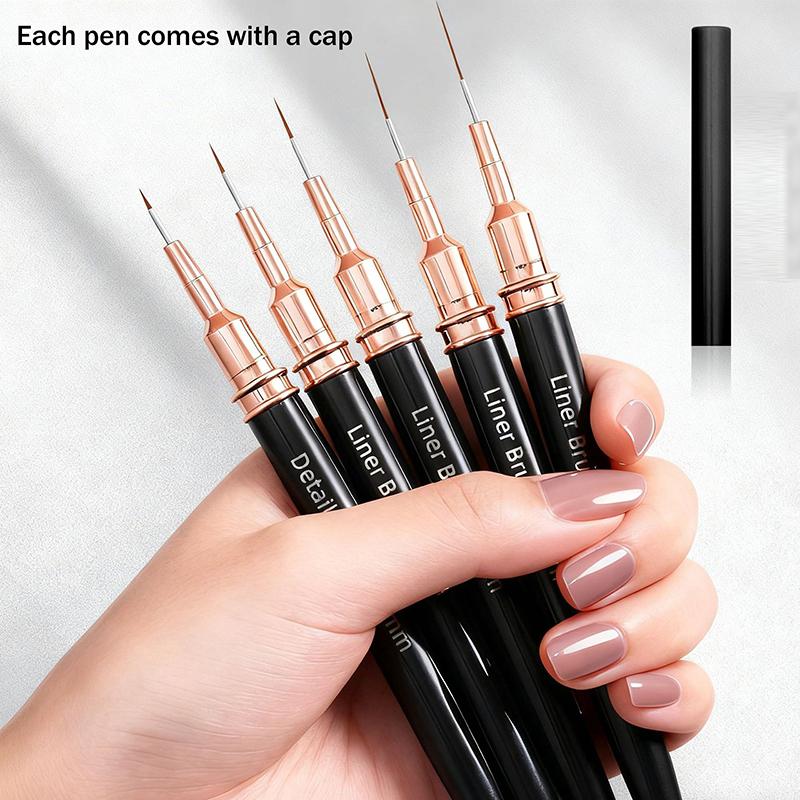 5Pcs Nail Art Liner Brushes Sizes Painting Nail Design Pen 4/8/12/20/25Mm Drawing Tool For Long Lines Thin Details Manicure Pen
