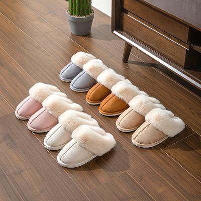 Special Supply of New Solid Color Imitation Deerskin Fleece Cotton Slippers Women's Non-slip Memory Sponge Neutral Autumn and Winter Home Slippers