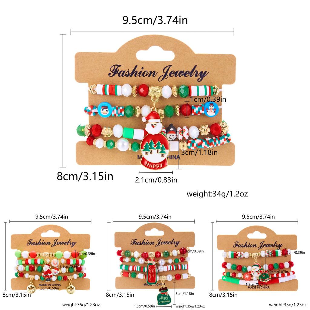 Christmas Santa Claus And Reindeer Beaded Bracelets With Handcrafted Acrylic For Holiday Gift Giving