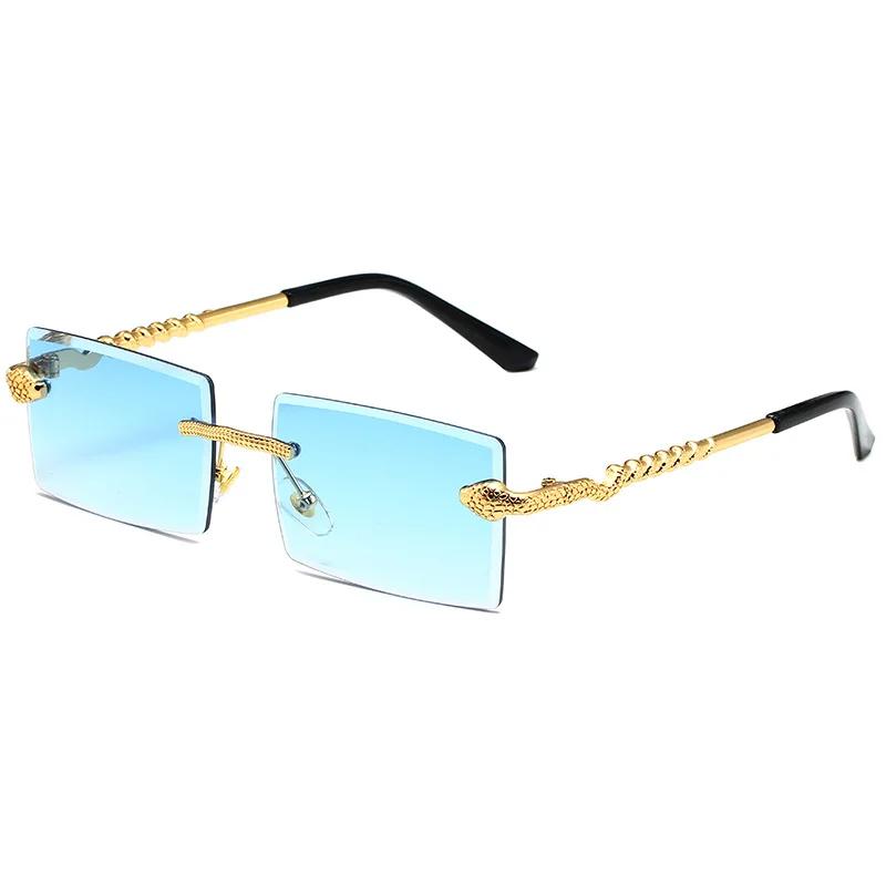 Twisted Snake Leg Gradient Sunglasses for Men Women Luxury Rimless Rectangular Sun Glasses Outdoor UV400 Summer Travel Eyewear
