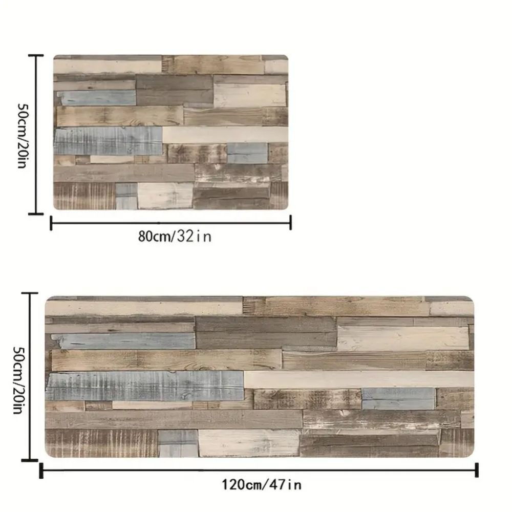 

1/2 Pieces Wood-Grain Imitation Carpet, Durable And Long-Lasting Kitchen Two-Piece Floor Mat For Home Decoration 50X80CM(1.6X2.6FT