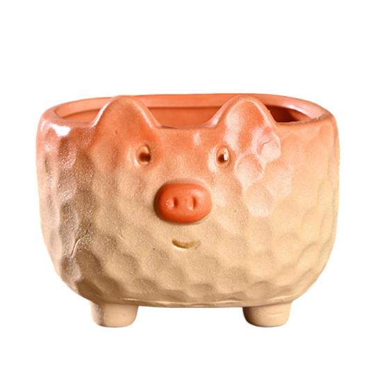 Ceramic Animal Plant Pot Cute Kitty Flowerpot with Drainage Hole Decorative Sheep Pig Planter for Succulents Home Room Office Desk Decor