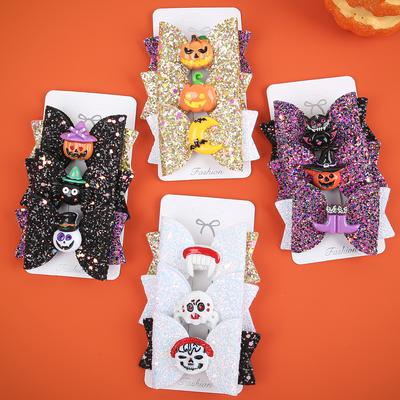 3 ks Halloweenských sponek do vlasů pro dívky 3palcové třpytivé mašle do vlasů Ďábel Dýně Sponky Sponky Děti Děti Párty Dekorace Pokrývka hlavy