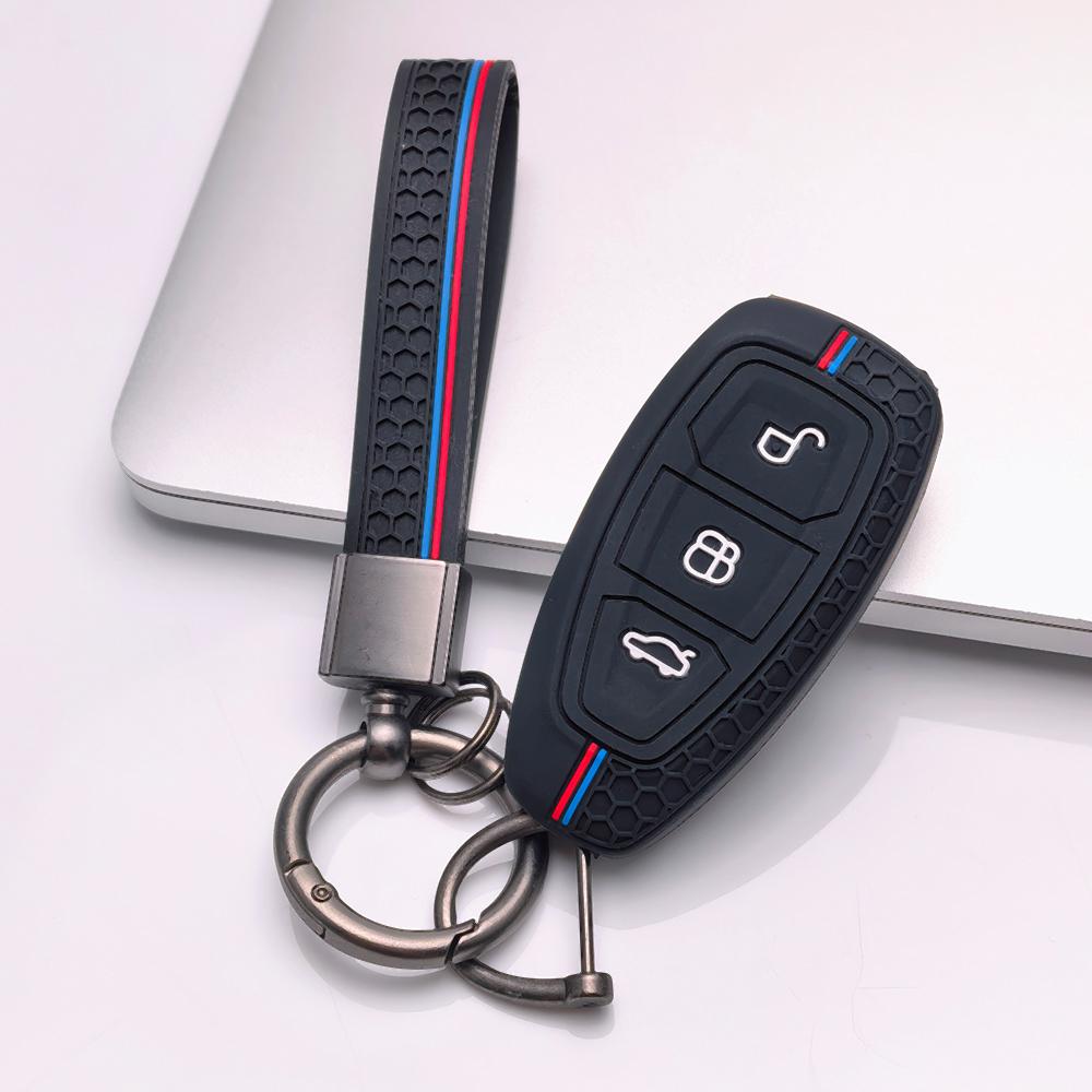 Silicone Key Case keychain for Ford 3 Button Smart Key, Fits Ford Focus Mondeo Kuga Escape Galaxy C-Max S-Max, Protective Accessory