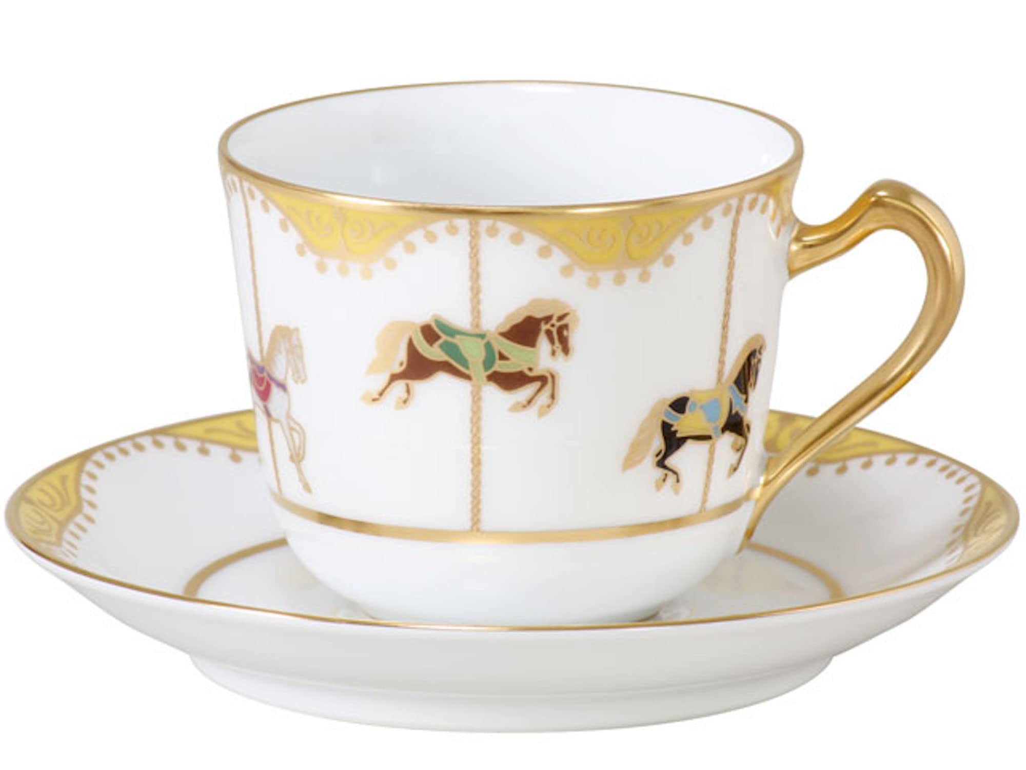 

Okura Pottery Umakuyuku Carousel Coffee Cup & Saucer, 175cc, Made in Japan, 1957/1901