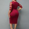 Great Solid Color All Match Mesh Patchwork Sheath Dress Lady
