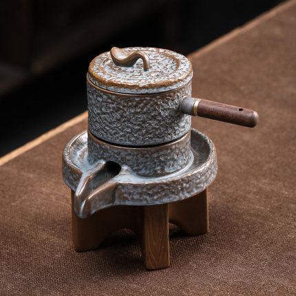 Automatic Stone-Mill Pottery Lazy Stone Grinding Tea Set, Rotating Water Teapot, Tea Maker for Ceremony, Home Office Decor, Serv