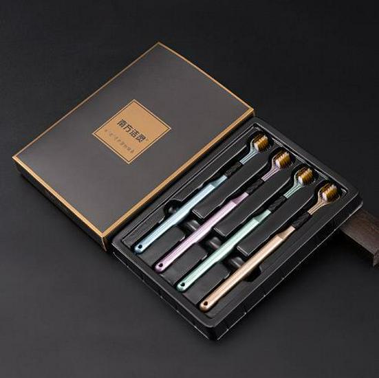 Three-Sided U-Shaped Toothbrush with Soft Bristles & Tongue Scraper, Macaron Colors.