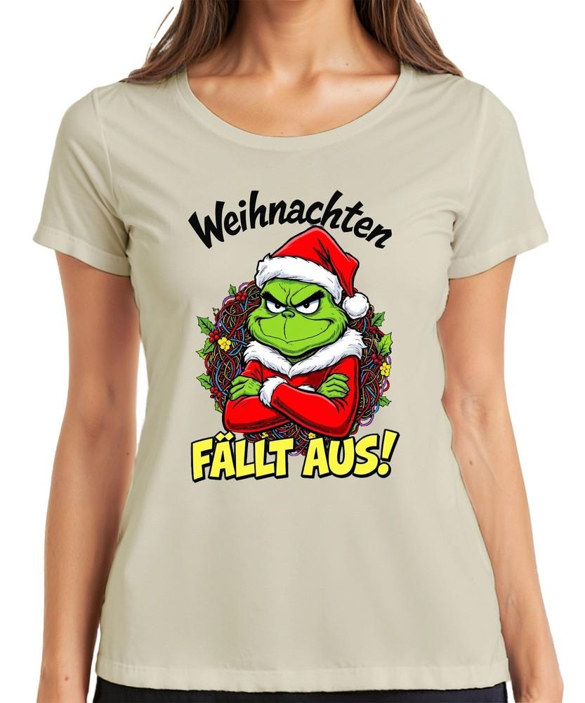 Christmas Falling Out Grinch Xmas Wreath Angry Funny Evil Ladies Tshirt