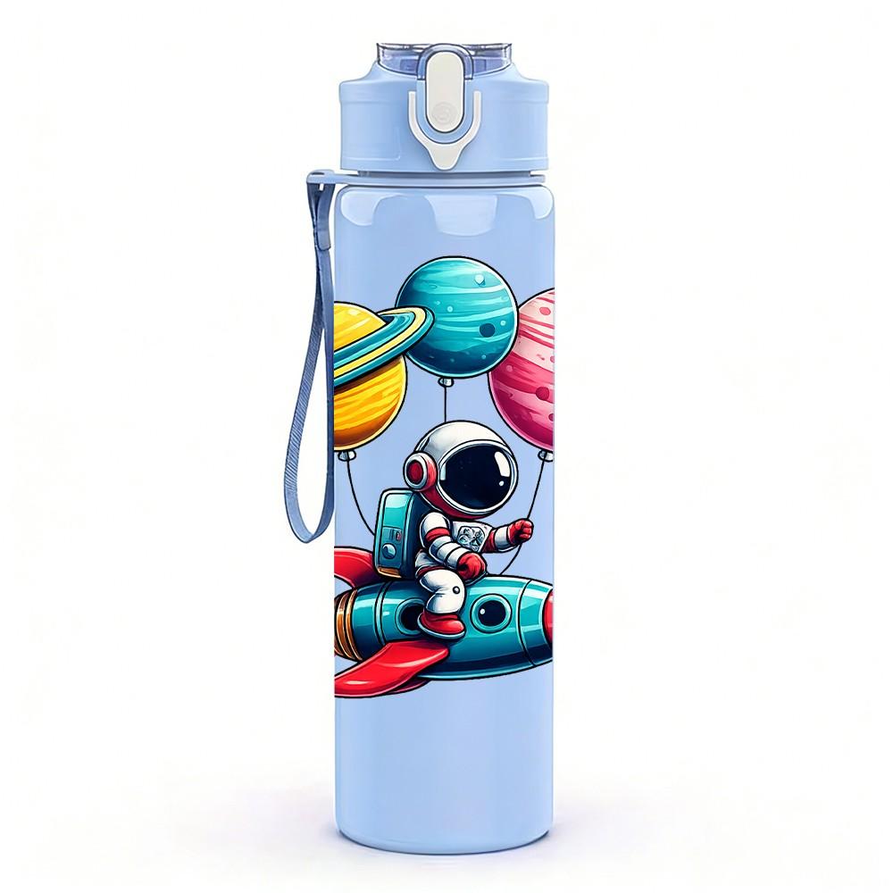 1PC Spaceman Play Toy Planet Cartoon Print 750ml Color Plastic Sports Water Bottle Leakproof Flip Straw Lid Suitable for Sports Office Home Use