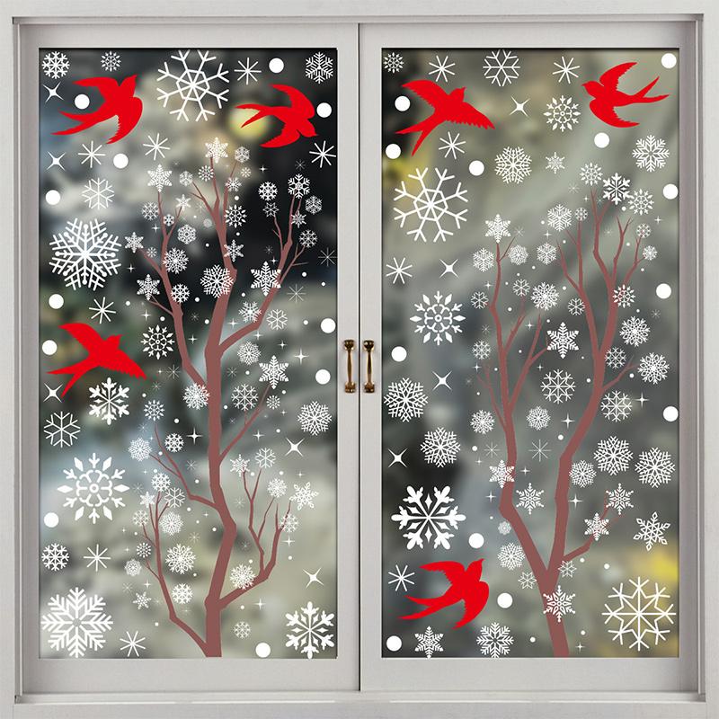 Christmas Winter Snowflake Stickers Santa Claus Xmas Tree Branch Window Glass Sticker Merry Christmas Decor Happy New Year