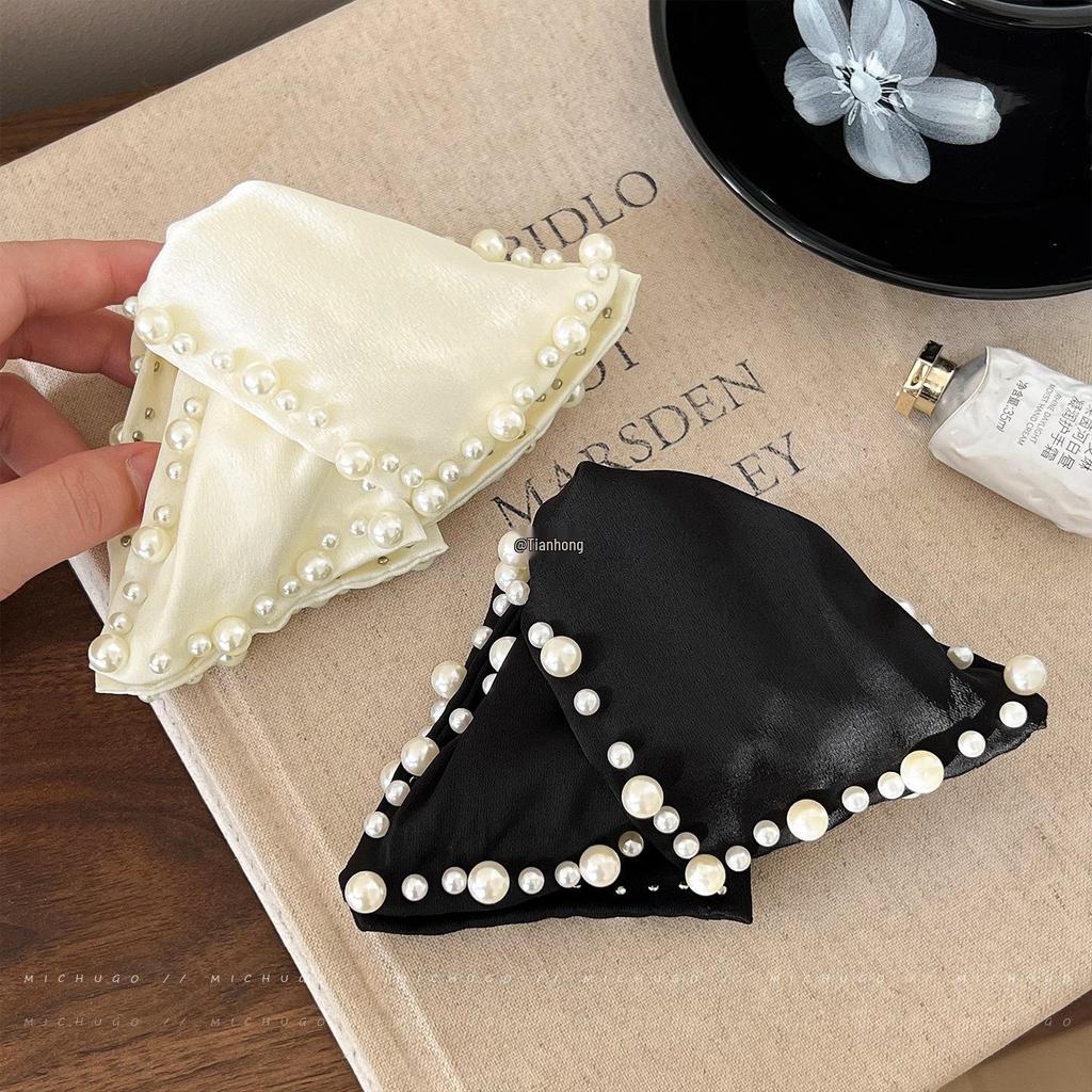 Satin Beaded Triangle Claw Clip: Elegant Luxury Hair Accessory for Women's Updo