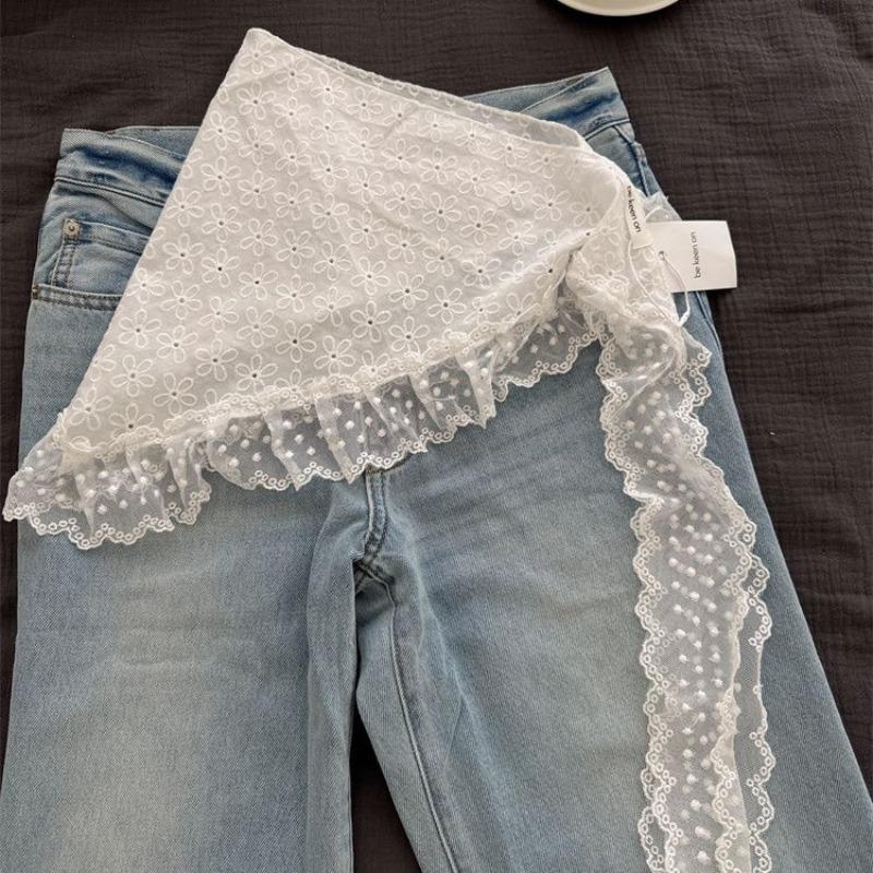 White Lace Bandana Belt Women's Spring and Summer French Retro High-end Triangle Scarf Headwear Tie Hair Headband