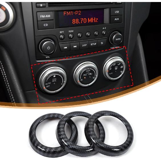 Daeiclru Center Control Knob Trim Cover Compatible with Nissan 370Z 2009-2020, Carbon Fiber Style Center Control AC Knob Radio Panel Cover Trim