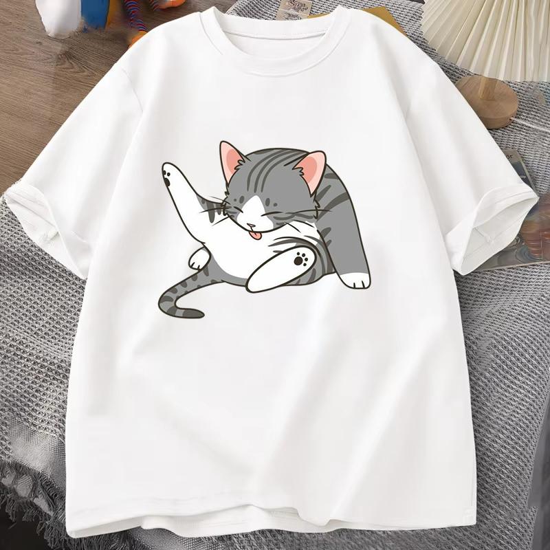 Funny Cat T Shirt Women Unisex Summer Fashion Casual Personality Round Neck Short Sleeve Fashion T Shirt 10 Colors Plus Size Tops