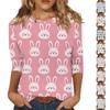 Tricou Casual Modern pentru Femei cu Imprimeu Iepuraș și Ouă de Paște, Gât Rotund, Mânecă Trei Sferturi