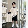 Boys' Cotton Polo T-Shirt Set - Summer 2026, Letter Color Block, Short-Sleeved, for Older Kids