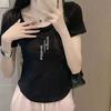Chic Cotton Curved Hem T-shirt Women's Short-sleeved Summer New Korean Version Slim-fitting Irregular Half-sleeved Short Top