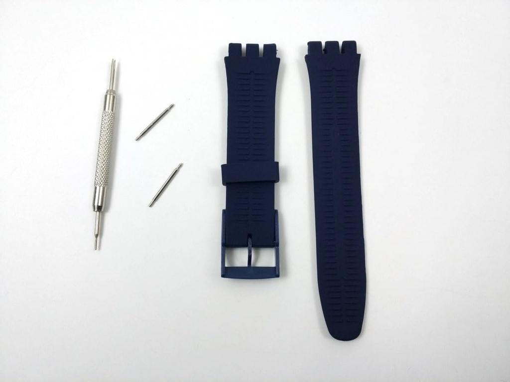 Replacement Silicone Rubber Strap for Swatch 19mm Compatible with and Adjustable Size [F NODE] Watches, Width, Men's Women's Watches, (Navy)