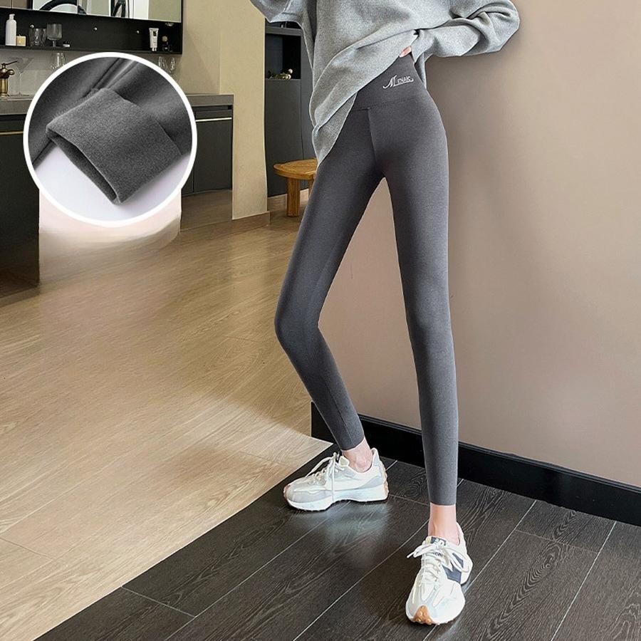 Leggings Double Brushed Thermal Underwear Comfortable Warm Cotton Pants Women Outdoor Wear High Waist Ankle Length Fleece Lined Trousers