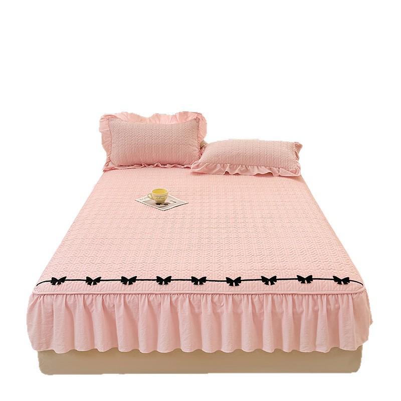 A-Grade Crinkled Double-Layer Bed Skirt & Cover: Non-Slip, Machine-Washable Mattress Protector