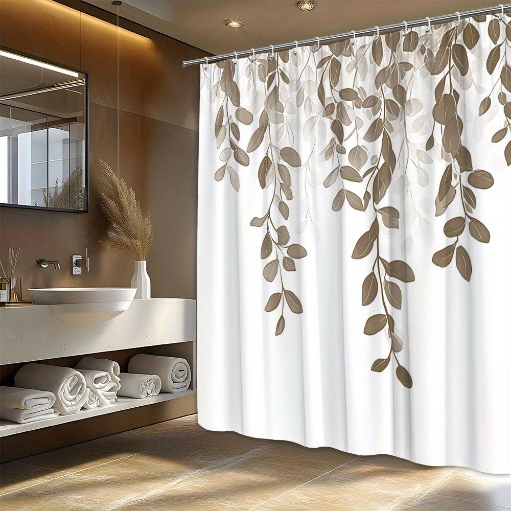 1 Beige And Brown Cascading Leaves Shower Curtain - Soft Grey Tones, Tranquil Natural Beauty Polyester Shower Curtain