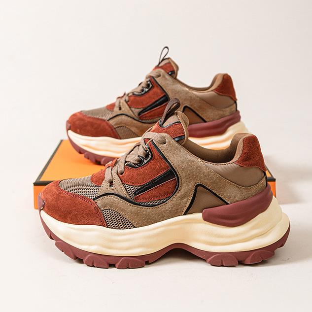 Fashion 5.5CM Air Mesh Genuine Leather Women Ankle Boot Summer Chunky Sneaker Genuine Leather High Brand Designer Shoes Breathable