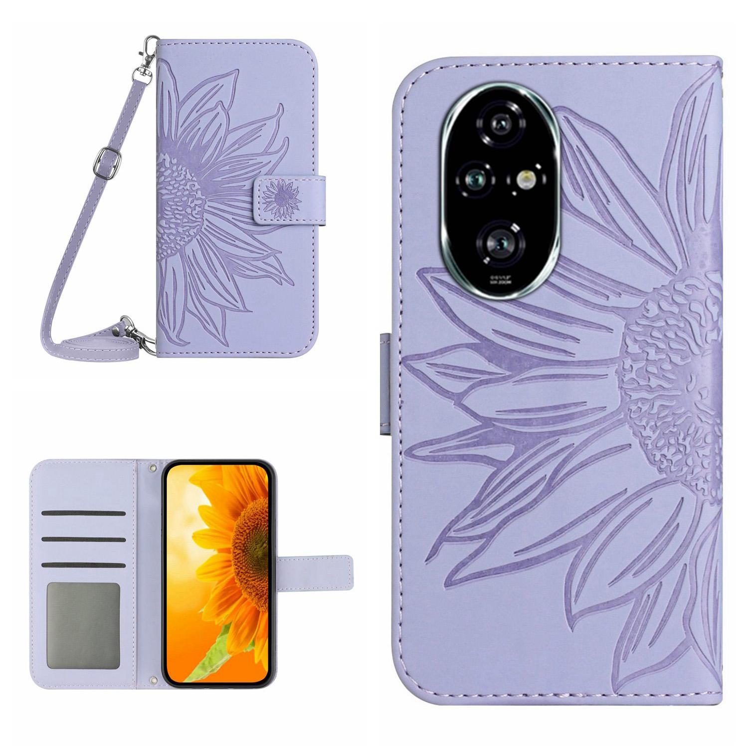

HT04 For Honor 200 Pro 5G Case Sunflower Flip Leather Phone Cover Card Slots Light Purple