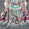 Spring Summer Bohemain Long Dress Women's V-Neck Flare Sleeve Floral Print Single Breasted High Waist A-Line Chiffon Vestidos