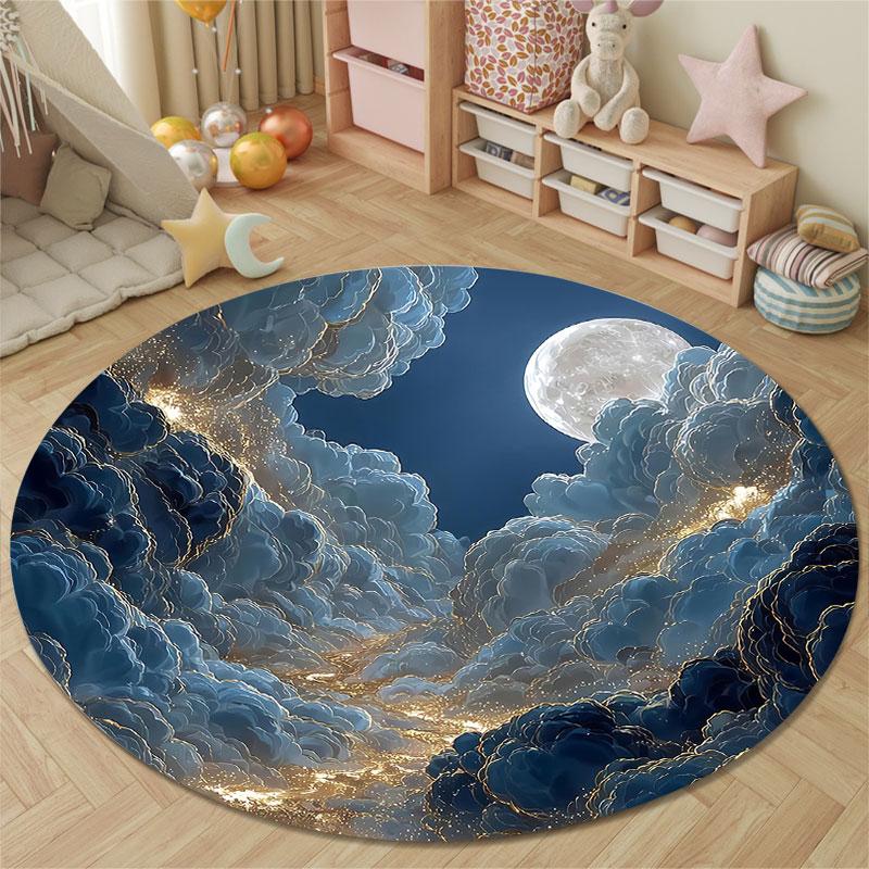 Elegant Round Cat Multicolor Carpet, Non-Slip Floor Mat for Living Room