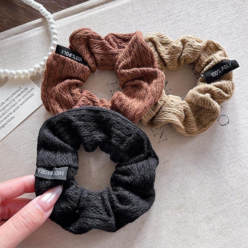 Retro pattern large intestine hair band women's knitted French solid color cloth hair rope coffee head rope hair