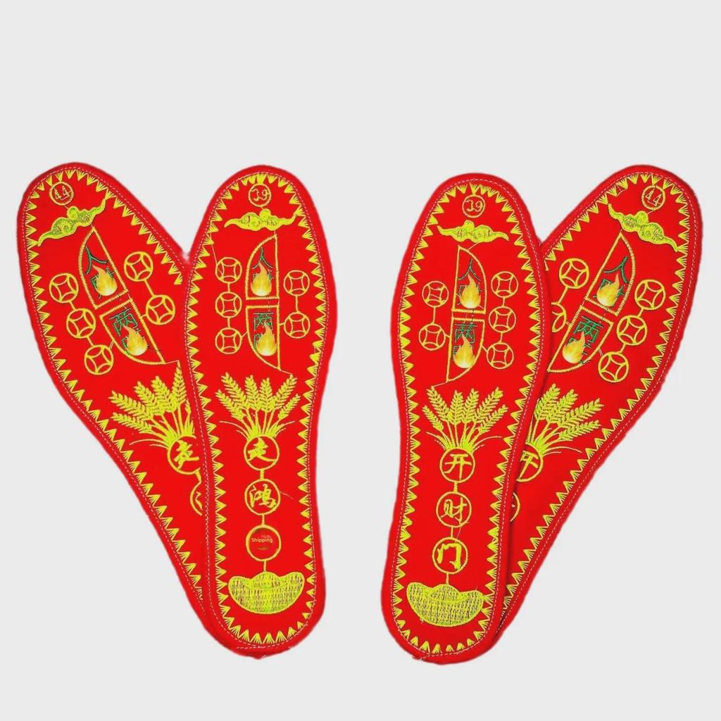 2025 Lunar Year Snake Five Emperors Yuanbao Red Embroidered Insoles for Men and Women - Five Elements Fortune Design