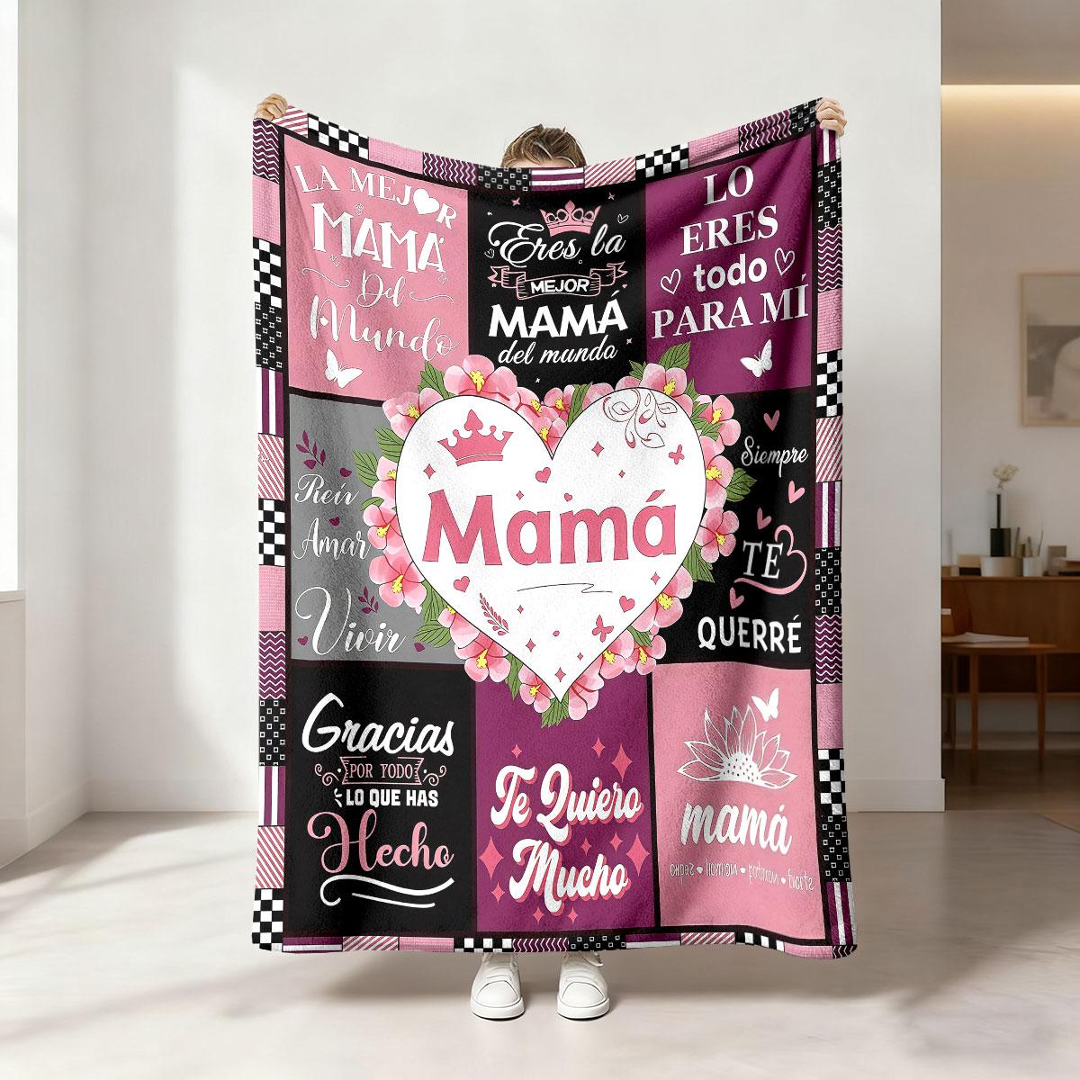 

Mother s Day Flannel Blanket 230GSM I Love You Mom Floral Print Soft Cozy Throw Blanket Gift for Mom Grandma 75x90cm