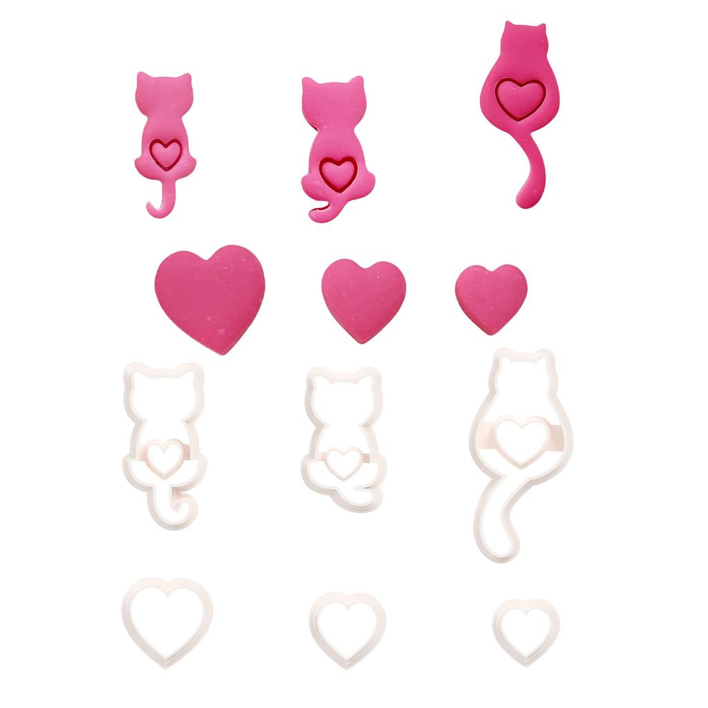 Set of 6 Multipurpose Small Cats Polymers Clay Cutter Valentines Day Jewelry Making Set for Earrings and Necklaces