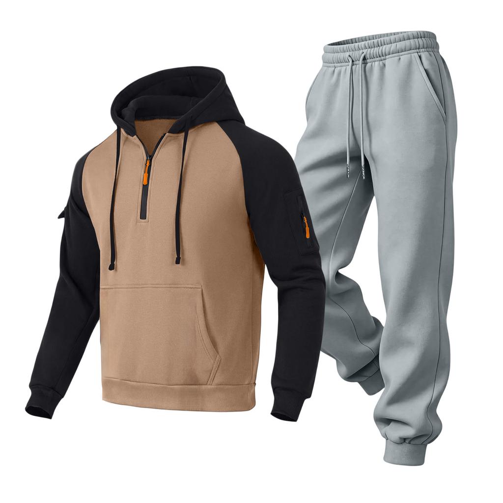 Men's Casual Lined Hoodie and Straight Leg Pants 2 Piece Set , Loose Fit , Gray Pants for Fall Winter