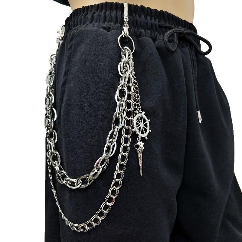 Punk Metal Spider Web Skeleton Pendant Waist Chain Multilayer Jeans Chain Hip-Hop Pants Chain Clothing Accessories Gifts