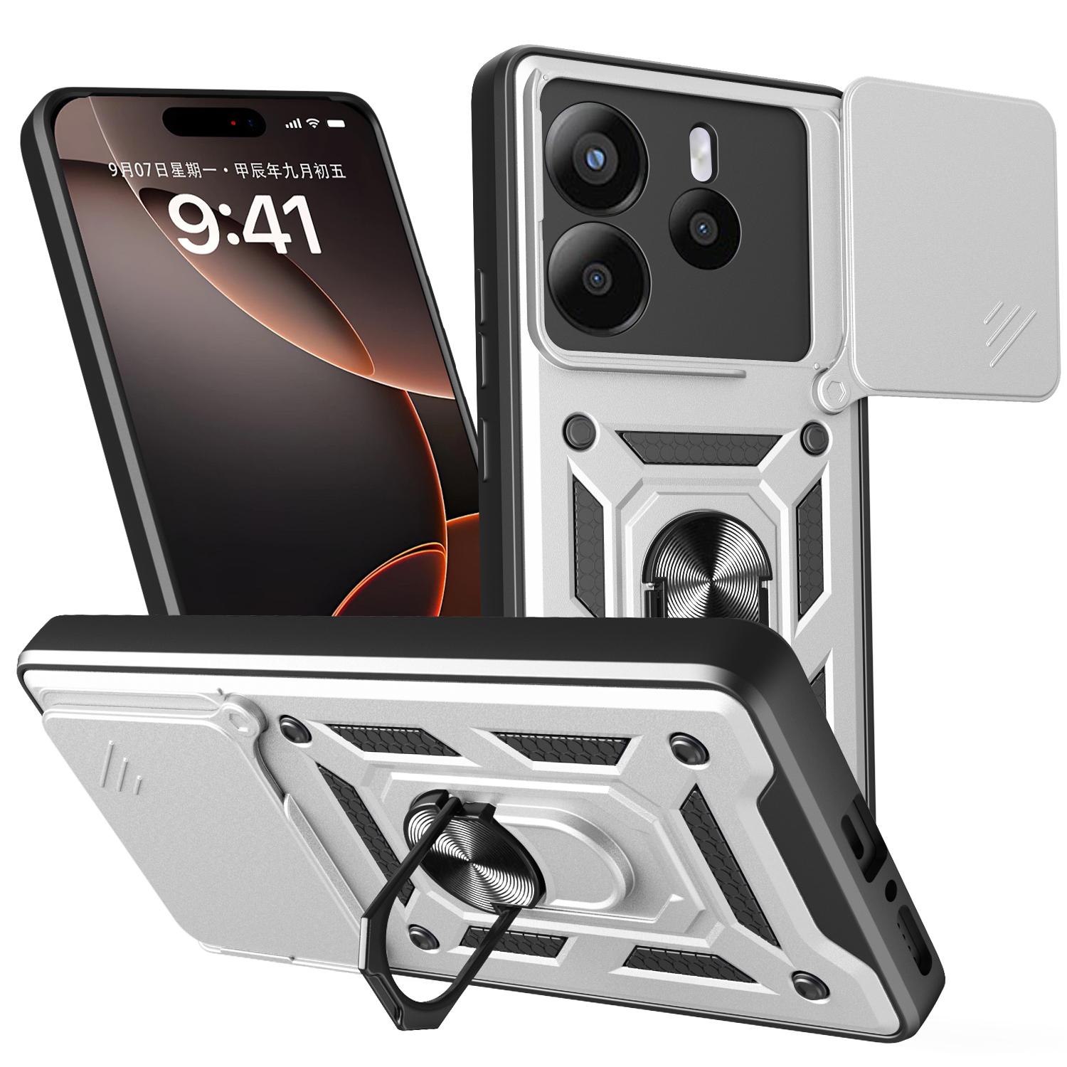 

AMORUS For Xiaomi Redmi Note 14 5G Case Kickstand PC + TPU Phone Cover with Camera Lens Slider G