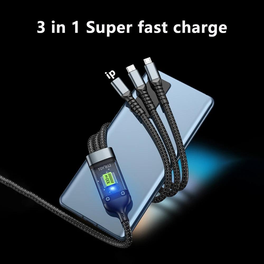 

100W 5A 3 in 1 Charger Cable Multiple Interfaces Phone Fast Charger Cord Vehicle-mounted чёрный
